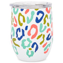 Wild Side Blue Pink Leopard 12 ounce Stainless Steel Travel Tumbler with Lid