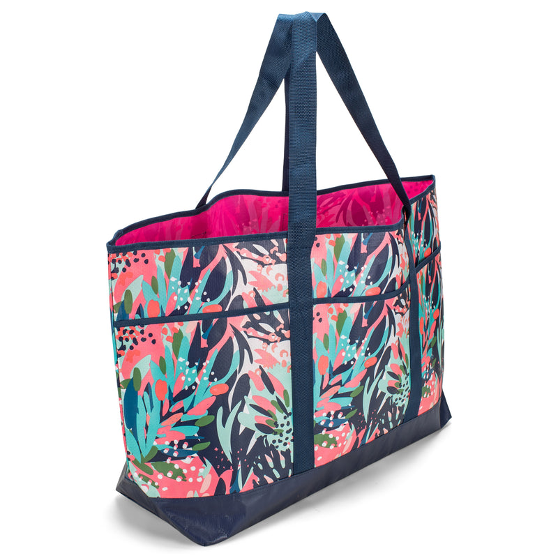 Lost In Paradise Blue Floral 22 x 15 Polyester Open Tote Bag with Shoulder Straps