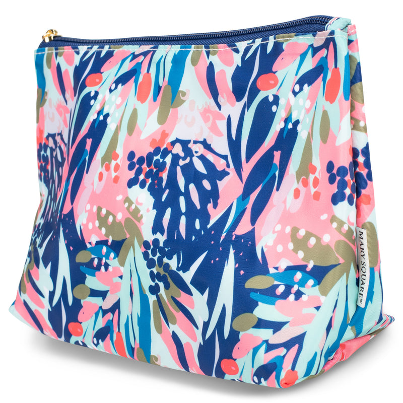 Lost In Paradise Blue Floral 8 x 11 Canvas Zippered Mini Cosmetic Bag
