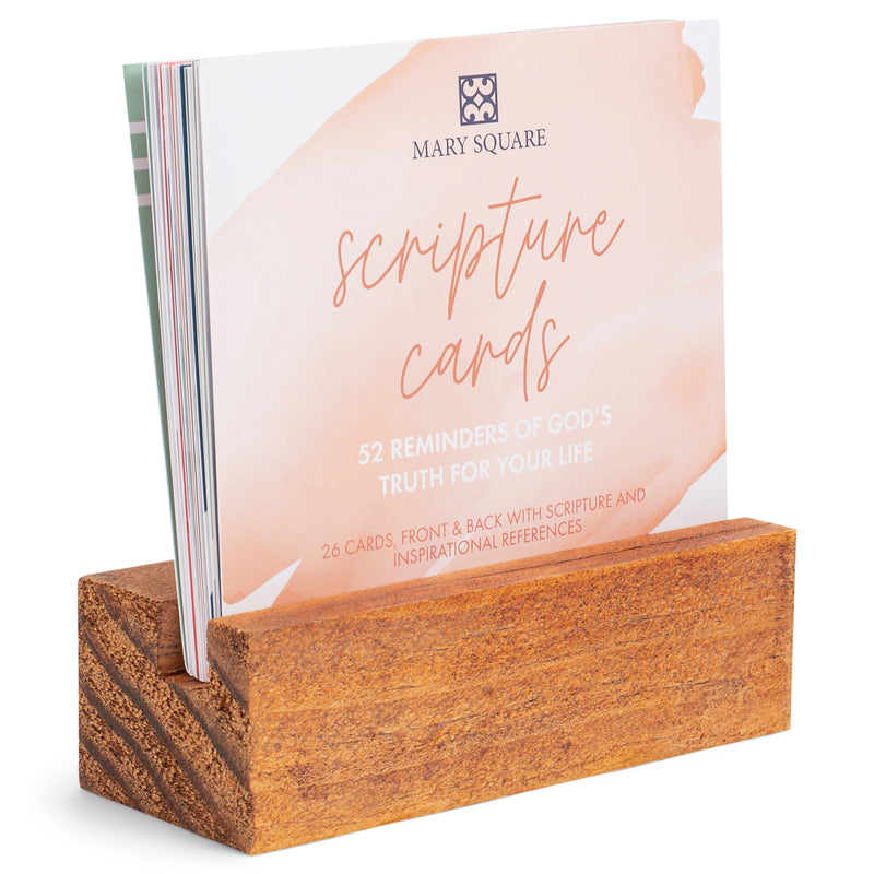 Mary Square Scripture Wooden Block Stand, 26 Inspirational Cards