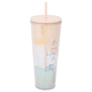 Cross Before World Behind Blush 24 ounce Acrylic Travel Tumbler with Straw