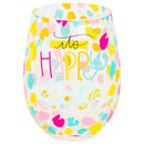 Happy Hour Pink Dot 8 ounce Glass Stemless Wine Glass