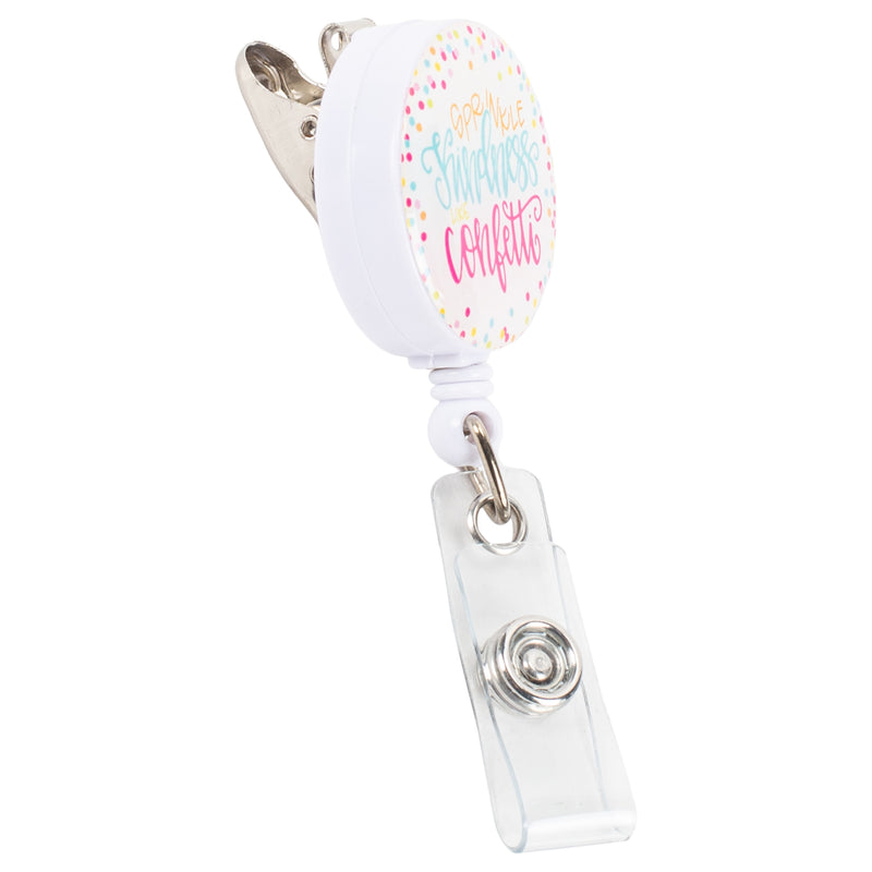Mary Square"Sprinkle Kindness Like Confetti" 3" x 1" Acrylic Badge Reel With Alligator Clip