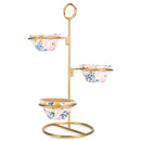 Mary Square Enchanted Garden Enameled 3 Piece Dip Bowl Set With Gold Finish Stand
