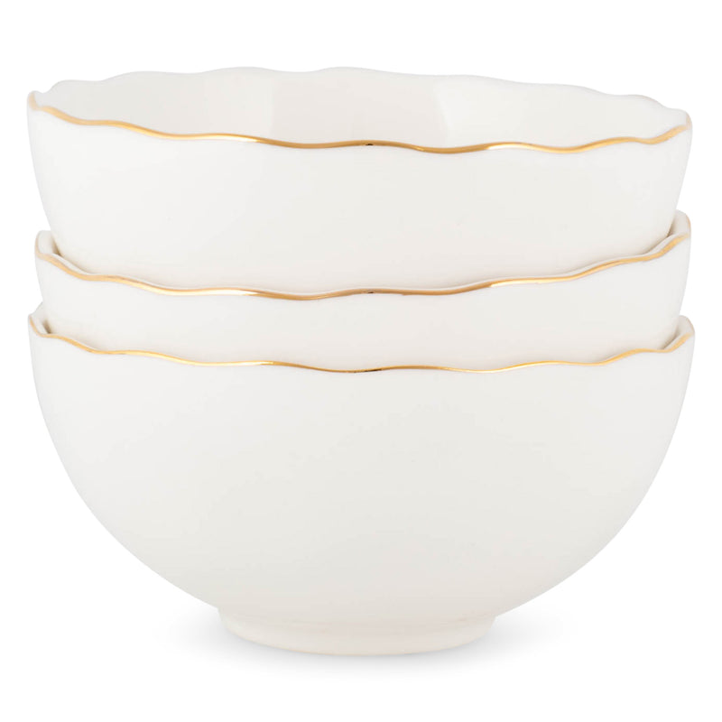 Mary Square Classic White Gold Rimmed 4.25 x 2.5 Ceramic Serving Bowl Set of 3