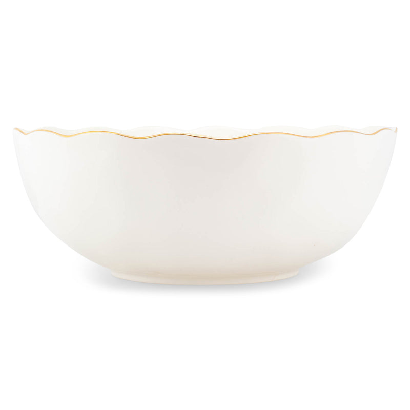 Mary Square Classic White Gold Rimmed Large 11.5 x 4.5 Ceramic Decorative Serving Bowl