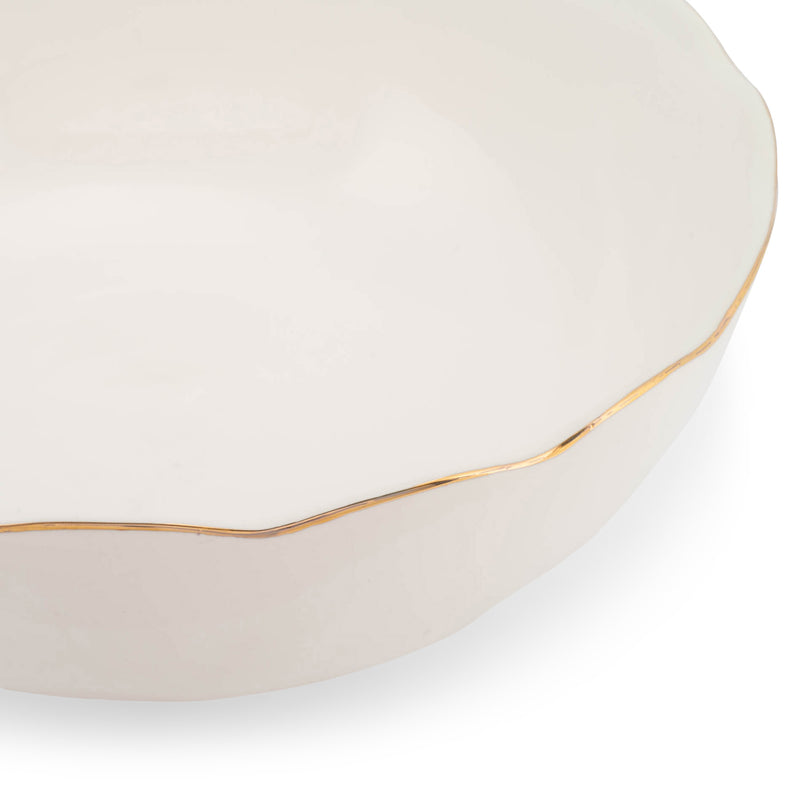 Mary Square Classic White Gold Rimmed Large 11.5 x 4.5 Ceramic Decorative Serving Bowl