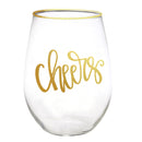 Mary Square Cheers Gold Tone Rim 16 ounce Glass Stemless Wine Glass
