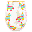 Mary Square Yay Llama Pinata Pink 16 ounce Glass Stemless Wine Glass