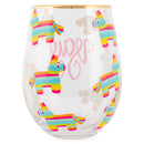 Mary Square Yay Llama Pinata Pink 16 ounce Glass Stemless Wine Glass