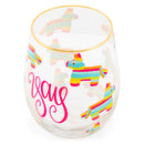 Mary Square Yay Llama Pinata Pink 16 ounce Glass Stemless Wine Glass