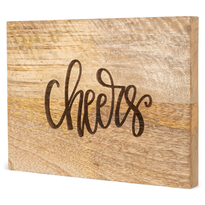 Mary Square Cheers Farmhouse Brown 9 x 12 Mango Wood Cheese Cutting Board