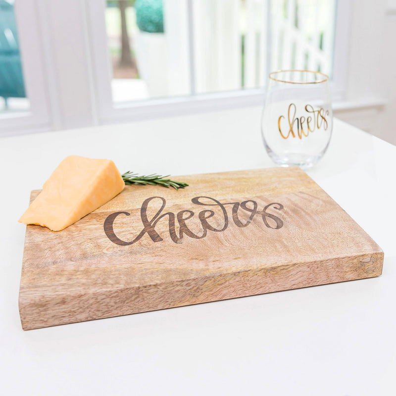 Mary Square Cheers Farmhouse Brown 9 x 12 Mango Wood Cheese Cutting Board