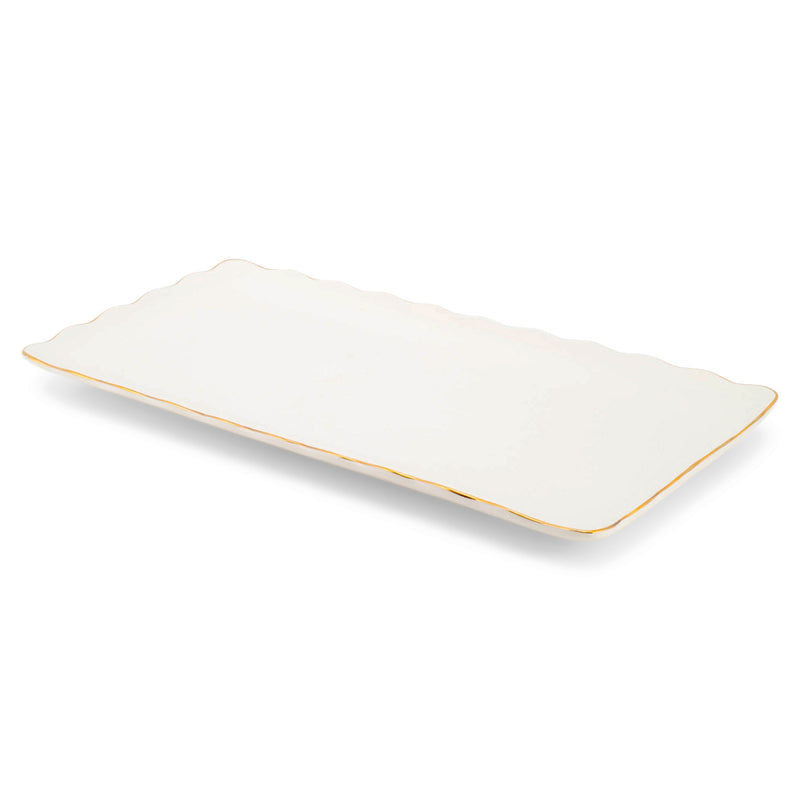 Mary Square Classic White Gold Rimmed 16 x 7 Ceramic Horizontal Serving Platter