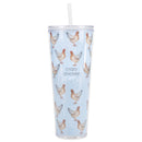 Mary Square Crazy Chicken Lady Soft Blue 24 ounce Acrylic Travel Tumbler with Straw