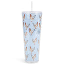 Mary Square Crazy Chicken Lady Soft Blue 24 ounce Acrylic Travel Tumbler with Straw