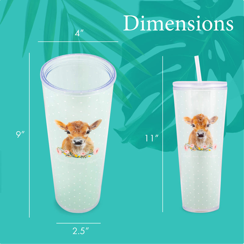 Mary Square Cow Obsessed Soft Blue 24 ounce Acrylic Travel Tumbler with Straw