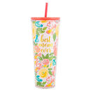 Mary Square Best Mom Ever Pink Floral 24 ounce Acrylic Travel Tumbler with Straw