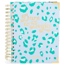 Mary Square Dare to Begin Teal Animal Pattern 7 x 9 Paper Daily Journal Agenda
