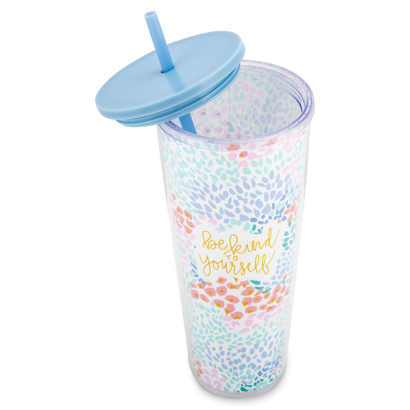 Mary Square Be Kind To Yourself Pastel 24 ounce Acrylic Travel Tumbler with Straw