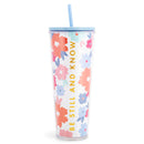 Mary Square Be Still and Know Pink Floral 24 ounce Acrylic Travel Tumbler with Straw