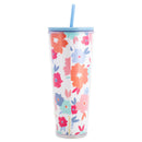 Mary Square Be Still and Know Pink Floral 24 ounce Acrylic Travel Tumbler with Straw
