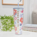 Mary Square Be Still and Know Pink Floral 24 ounce Acrylic Travel Tumbler with Straw