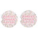 Mary Square Worthy Chosen Loved Pink Floral 2.5 inch Stoneware Absorbent Car Coaster Set of 2