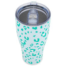 Mary Square Teal Blue Cheetah 32 ounce Stainless Steel Travel Tumbler