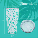 Mary Square Teal Blue Cheetah 32 ounce Stainless Steel Travel Tumbler
