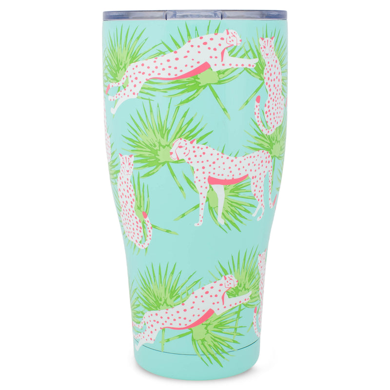 Mary Square Party Animal Teal Jaguar 32 ounce Stainless Steel Travel Tumbler