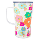 Mary Square Orange Pink Floral 16 ounce Stainless Steel Curved Travel Tumbler with Handle