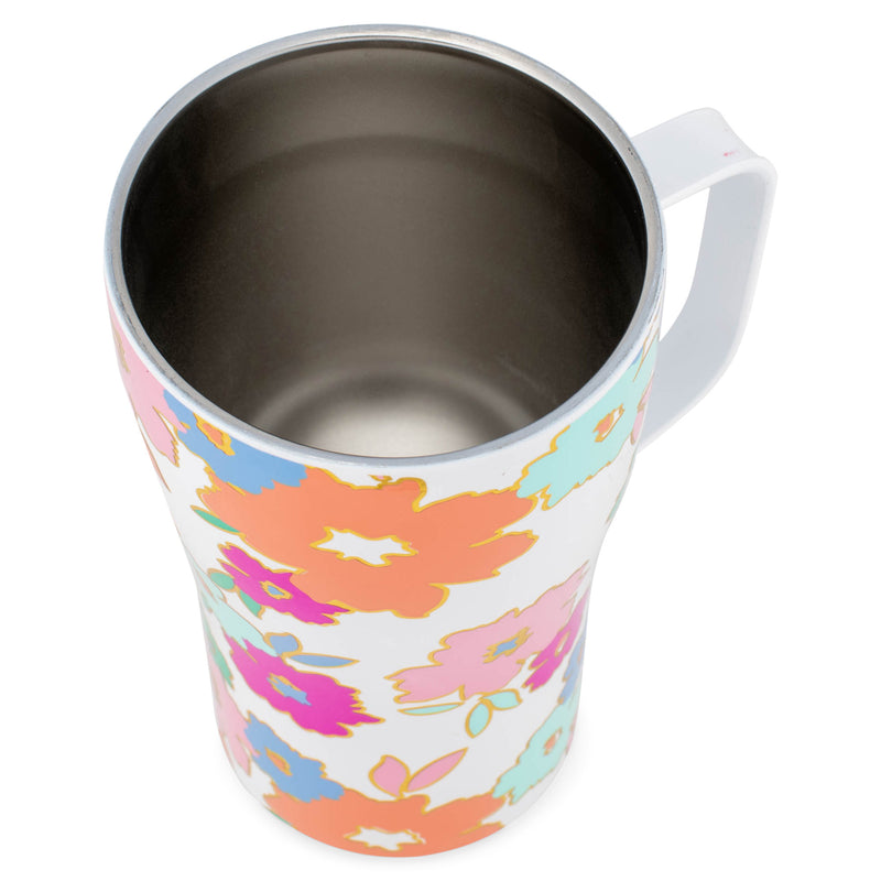 Mary Square Orange Pink Floral 16 ounce Stainless Steel Curved Travel Tumbler with Handle