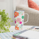 Mary Square Orange Pink Floral 16 ounce Stainless Steel Curved Travel Tumbler with Handle