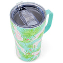 Mary Square Party Animal Teal Jaguar 16 ounce Stainless Steel Curved Travel Tumbler with Handle