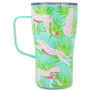 Mary Square Party Animal Teal Jaguar 16 ounce Stainless Steel Curved Travel Tumbler with Handle