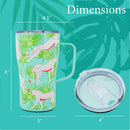 Mary Square Party Animal Teal Jaguar 16 ounce Stainless Steel Curved Travel Tumbler with Handle