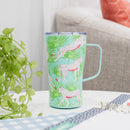 Mary Square Party Animal Teal Jaguar 16 ounce Stainless Steel Curved Travel Tumbler with Handle