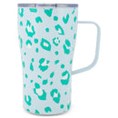 Mary Square Teal Blue Cheetah 16 ounce Stainless Steel Curved Travel Tumbler with Handle