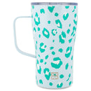 Mary Square Teal Blue Cheetah 16 ounce Stainless Steel Curved Travel Tumbler with Handle