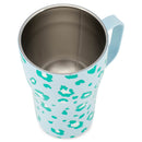 Mary Square Teal Blue Cheetah 16 ounce Stainless Steel Curved Travel Tumbler with Handle
