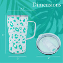 Mary Square Teal Blue Cheetah 16 ounce Stainless Steel Curved Travel Tumbler with Handle