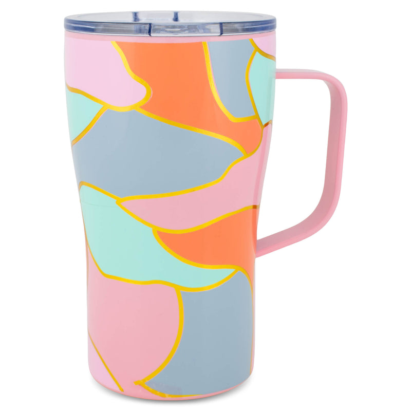 Mary Square Colorful Pink Orange Color Block 16 ounce Stainless Steel Curved Travel Tumbler with Handle