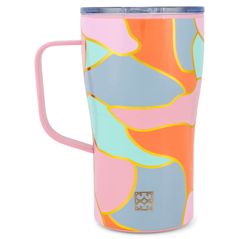 Mary Square Colorful Pink Orange Color Block 16 ounce Stainless Steel Curved Travel Tumbler with Handle