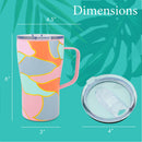 Mary Square Colorful Pink Orange Color Block 16 ounce Stainless Steel Curved Travel Tumbler with Handle