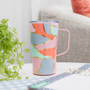 Mary Square Colorful Pink Orange Color Block 16 ounce Stainless Steel Curved Travel Tumbler with Handle
