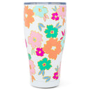 Mary Square Bright Pink Orange Floral 32 ounce Stainless Steel Travel Tumbler