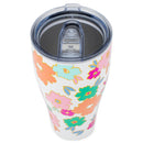Mary Square Bright Pink Orange Floral 32 ounce Stainless Steel Travel Tumbler