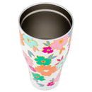 Mary Square Bright Pink Orange Floral 32 ounce Stainless Steel Travel Tumbler