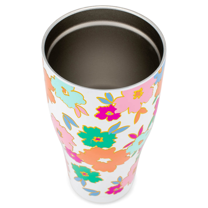 Mary Square Bright Pink Orange Floral 32 ounce Stainless Steel Travel Tumbler